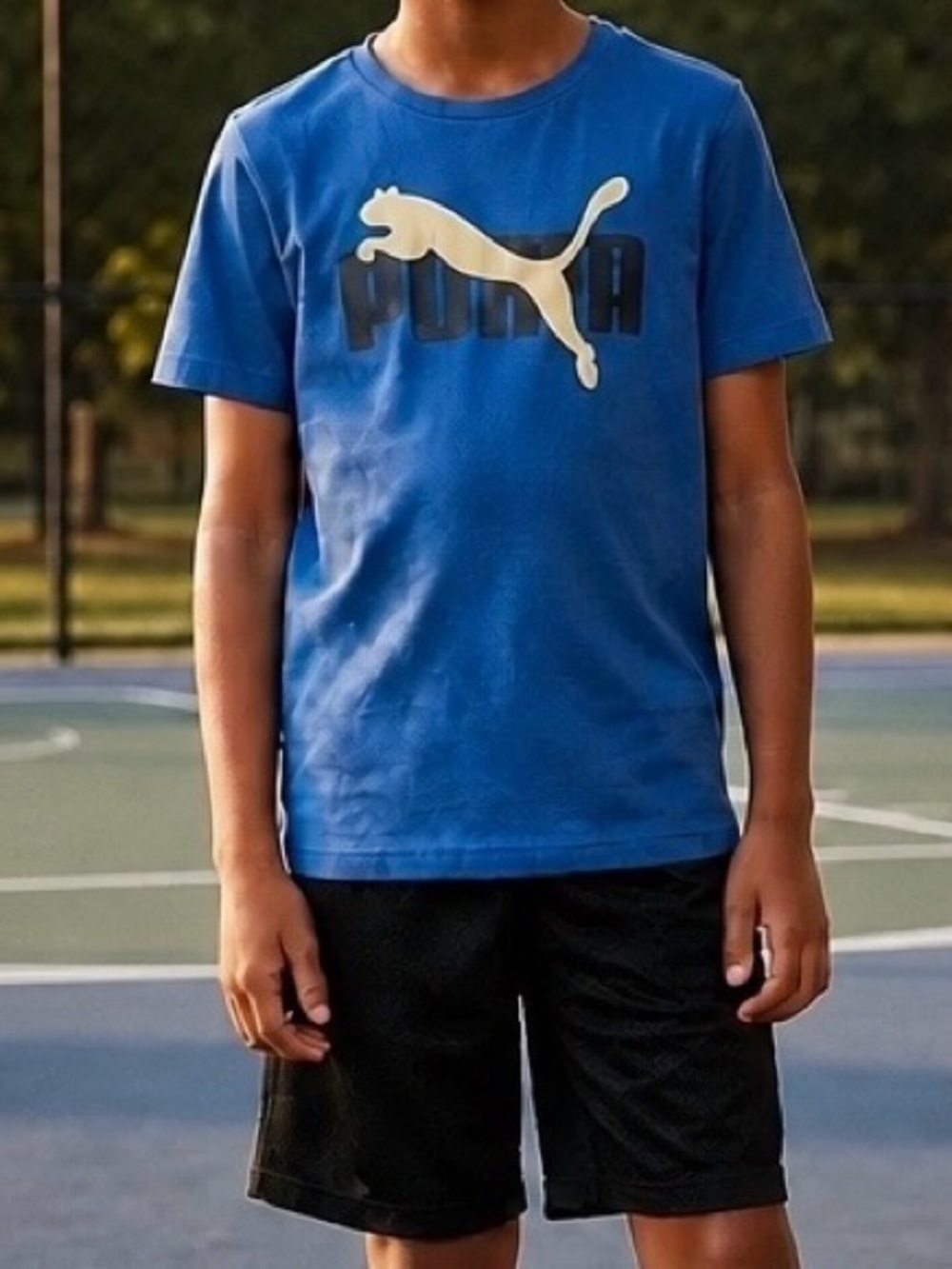 Puma Boys Blue Logo T‑Shirt and Black Shorts Matching Set